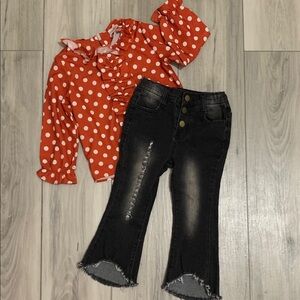 5️⃣ Black & Reddish Kids Flared Jean Set 4T
